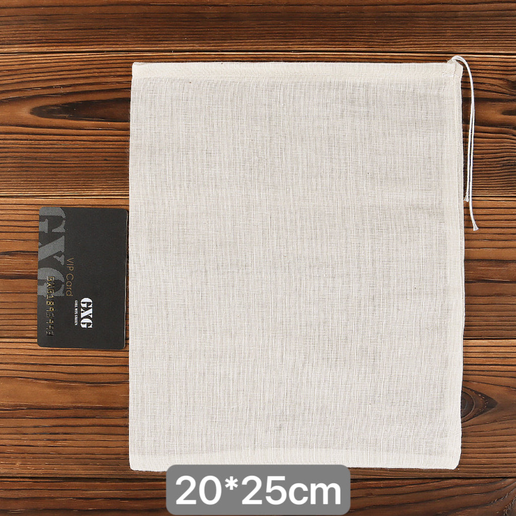 Unbleached pure cotton cheesecloth bags in multiple sizes, 20*25cm/20*30cm. Reusable multipurpose filter bags for marinades, soups, tea straining, soy milk, and more, 5 bags