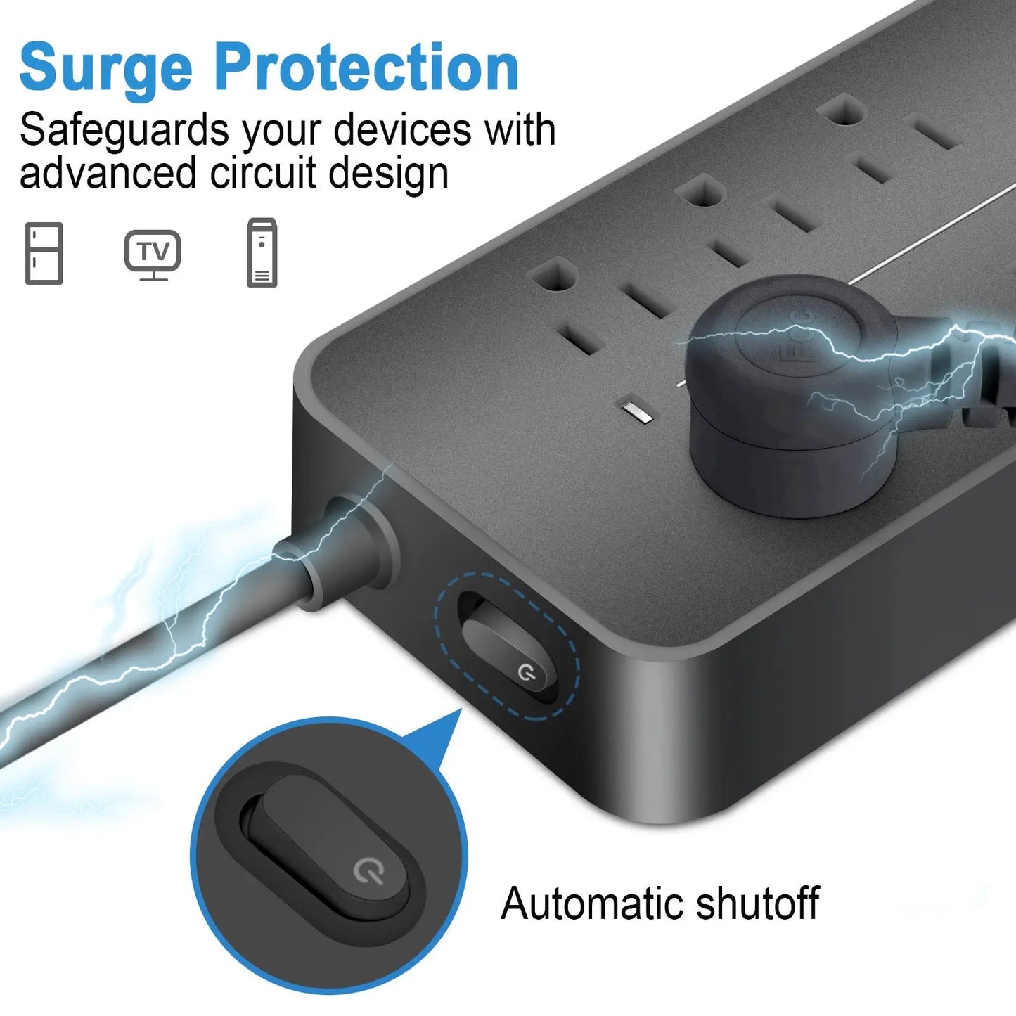 黑色新款双排拖线板插座插排3USB 8位插线板 asianstore11