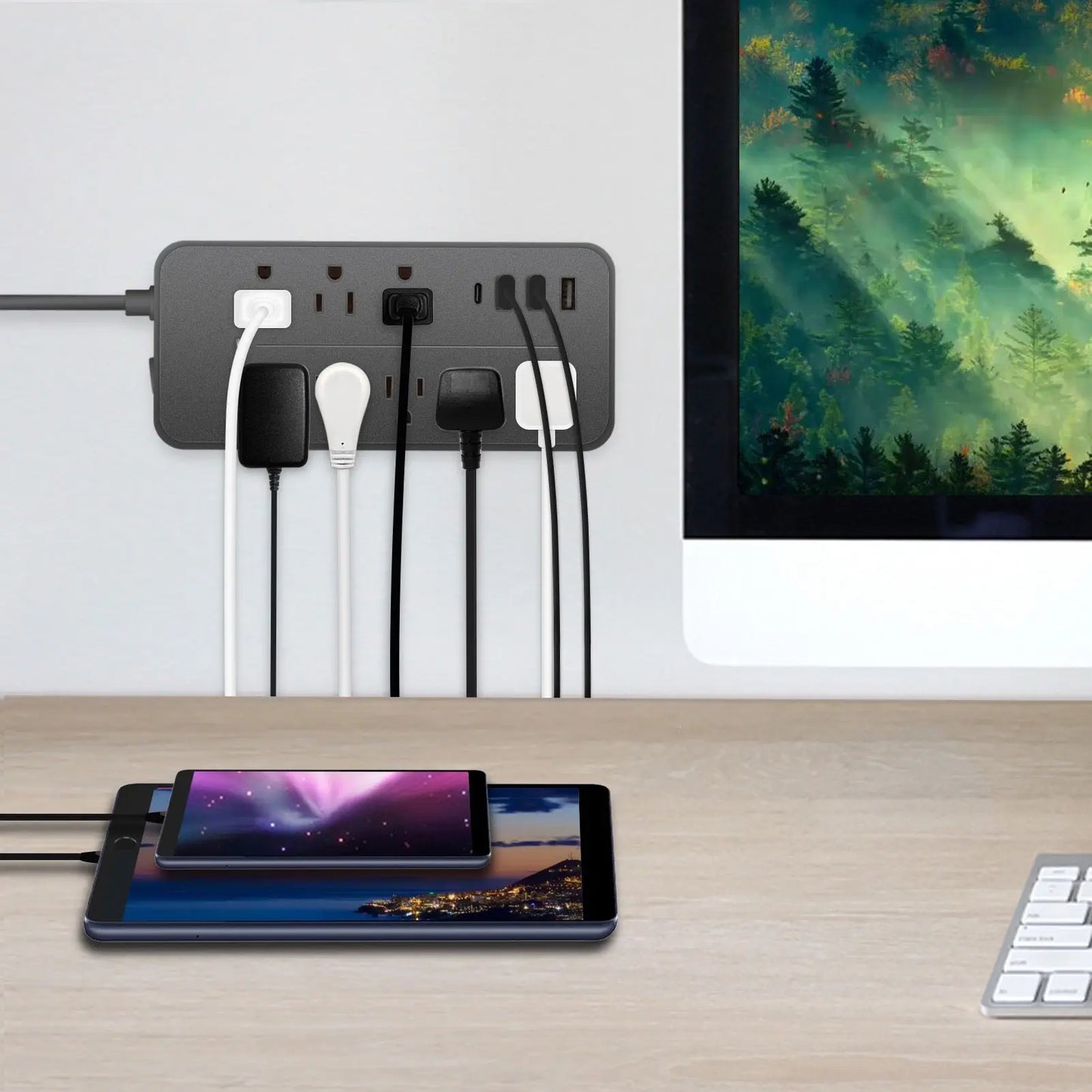 黑色新款双排拖线板插座插排3USB 8位插线板 asianstore11