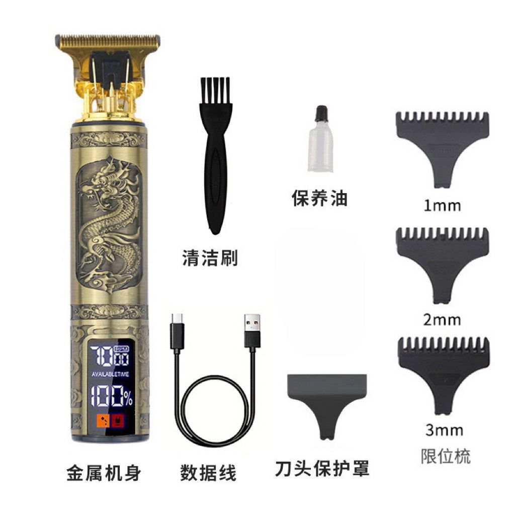 T9 professional electric hair clipper, retro-design carving trimmer for buzz cuts and oily hair