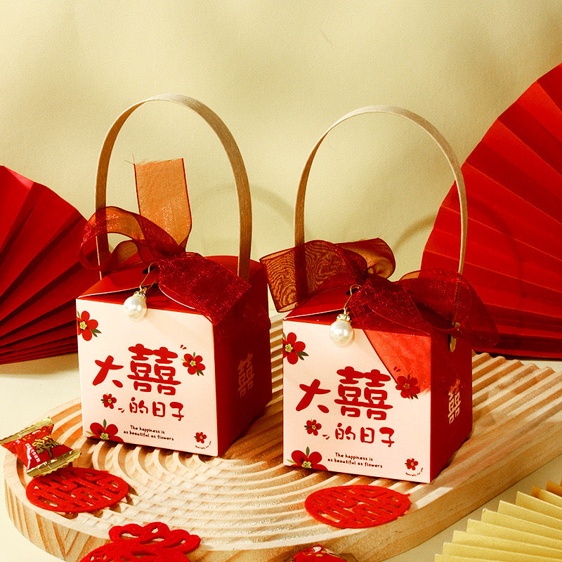 【中式婚庆】大喜日子手提式结婚喜糖糖果礼盒19个